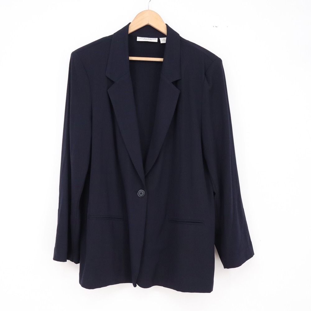 Sag Harbor Pant Suit Womens 16 Stretch Navy Blue Single Button Blazer Excellent